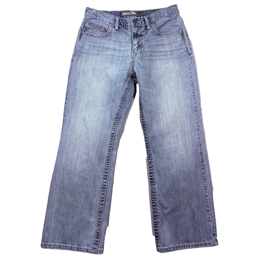 BKE Tyler Jeans  Men 32S Blue Light Wash Relaxed Straight Distressed Y2K